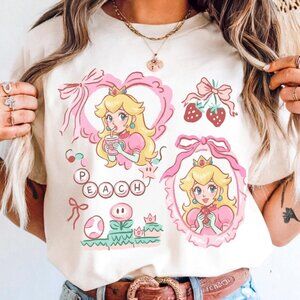 Coquette Bow Princess Peach Shirt, Mario Shirt, Coquette Strawberries Girls  256
